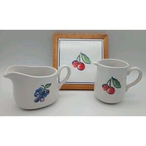 Corelle Fruit Basket Coordinates Gravy Boat Creamer Tile Trivet Cherries Grapes